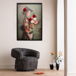 Schilderij vrouw in kimono boeket 3D 84x124cm Kare Design
