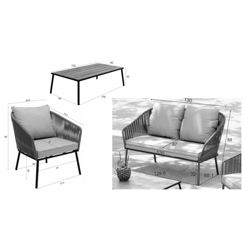 Houtskool grijze tuinset - Elba - Kare Design
