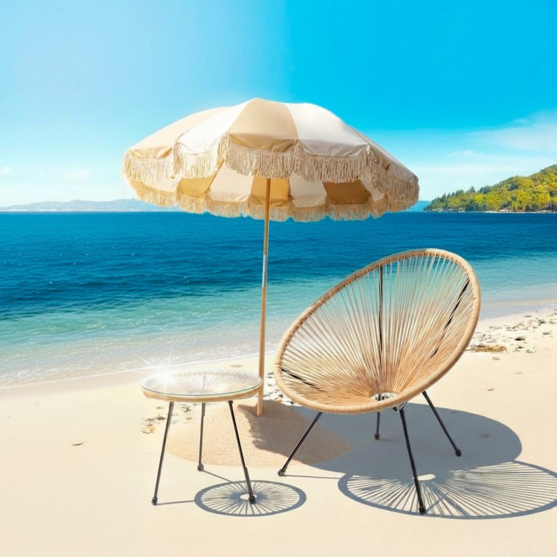 Parasol strepen beige en wit Ø200cm Kare Design