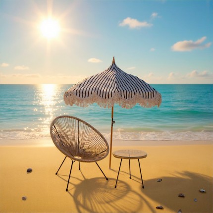 Parasol Temple strepen zwart en wit Ø200cm Kare Design