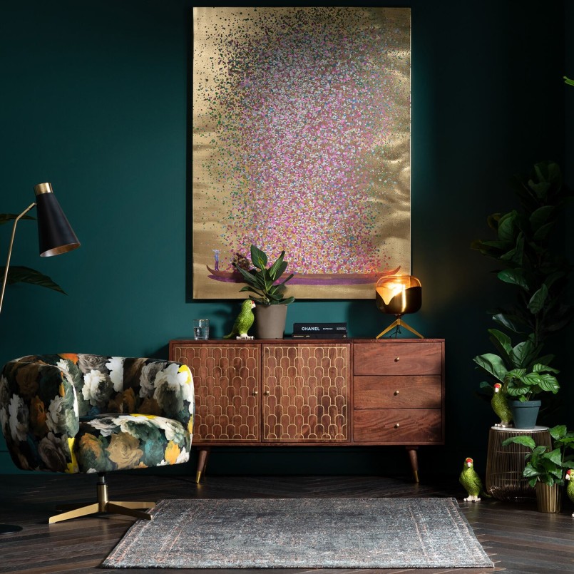 Romantisch gouden schilderij - Aanraakte Bloemenboot - Kare Ontwerp