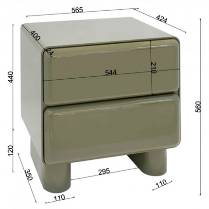 Nachtkastje Eliano 2 lades khaki Kare Design