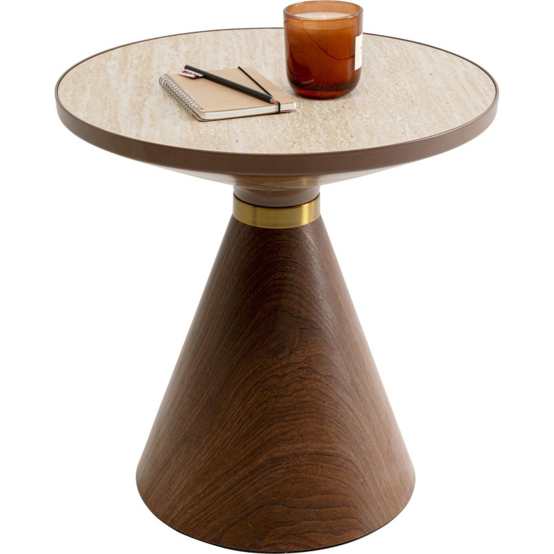 Table d appoin Cono noyer-travertin Ø50cm