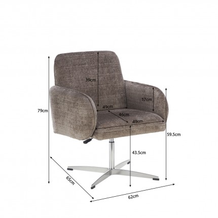 Draaistoel met armleuningen Tabea grijs Kare Design