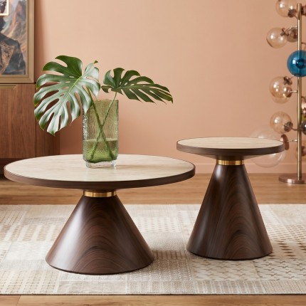 Salontafel Cono Travertino Ø70cm walnoot Kare Design