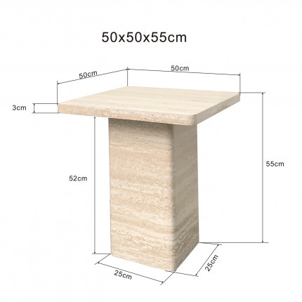 Bijzettafel Travertino 50x50cm Kare Design