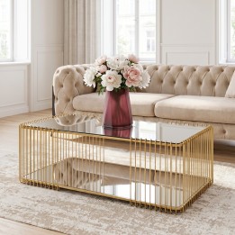 Salontafel van verguld staal en spiegelglas - Wire Double - Kare Design
