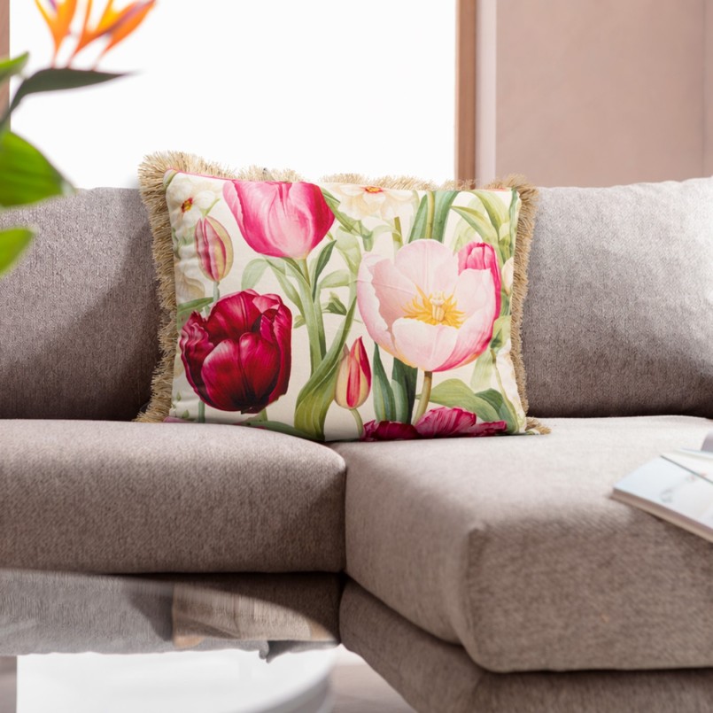 Kussen franje tulpen Kare Design