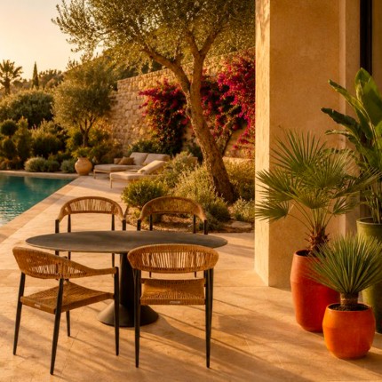 Tuinmeubilair Grande Possibilita tafel 180cm en 4 stoelen nature Kare Design