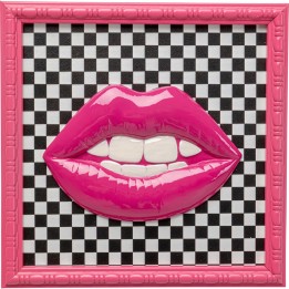 Schilderij roze lippen schaakbord 27x27cm Kare Design