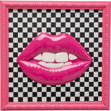 Schilderij roze lippen schaakbord 27x27cm Kare Design