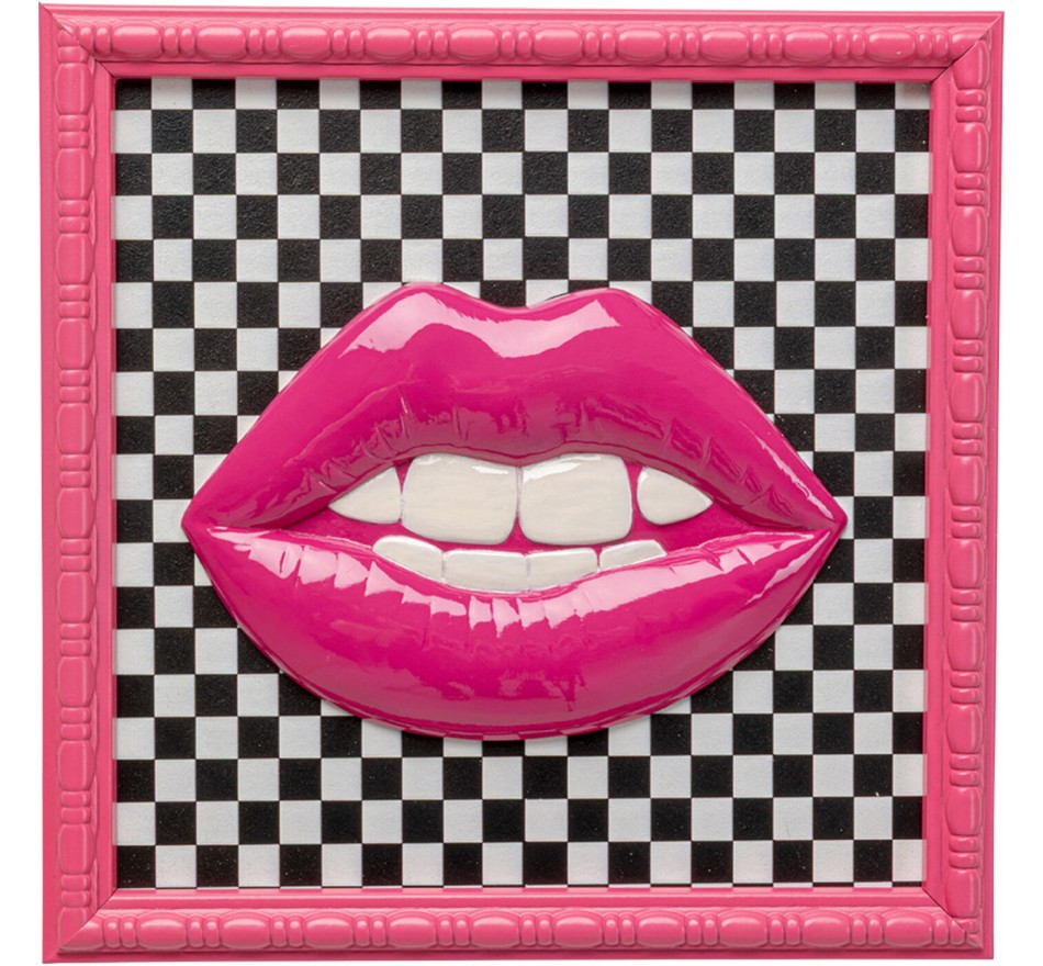 Framed Picture pink lips checkerboard 27x27cm Kare Design