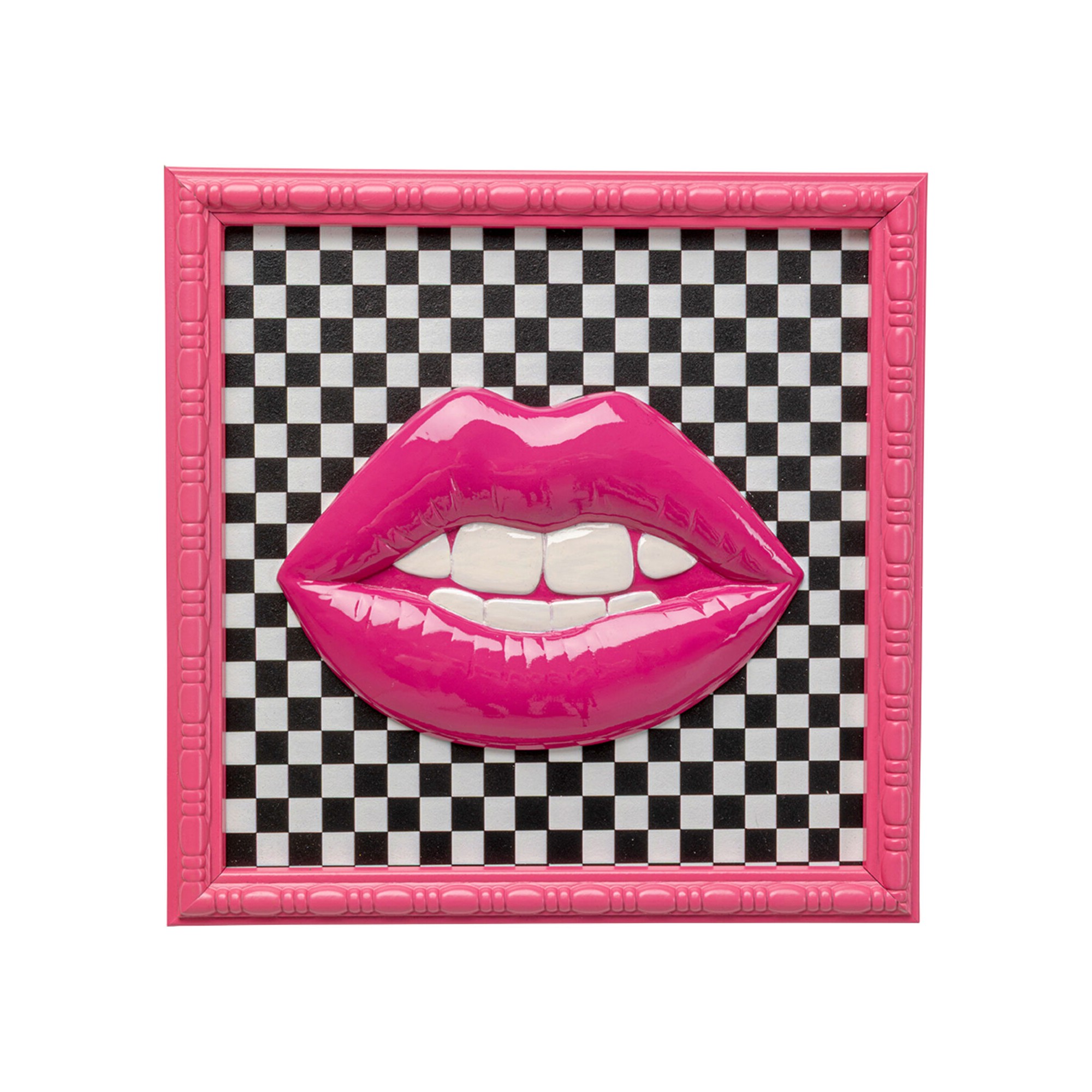 Framed Picture pink lips checkerboard 27x27cm Kare Design