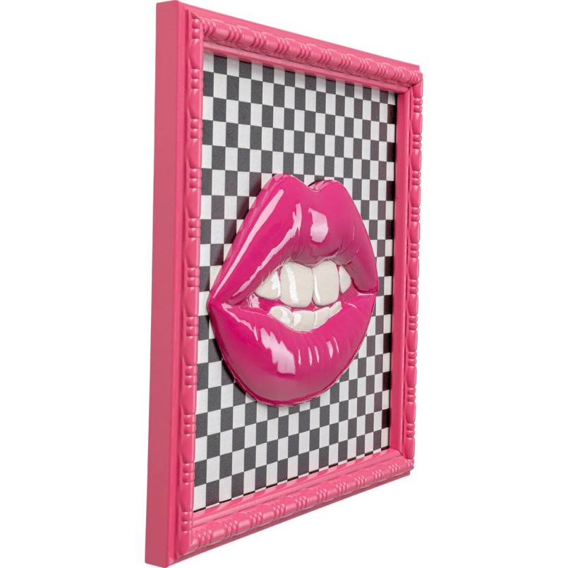 Schilderij roze lippen schaakbord 27x27cm Kare Design