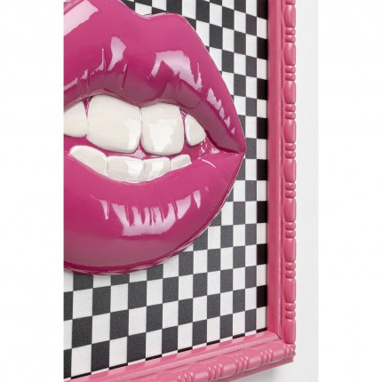 Framed Picture pink lips checkerboard 27x27cm Kare Design
