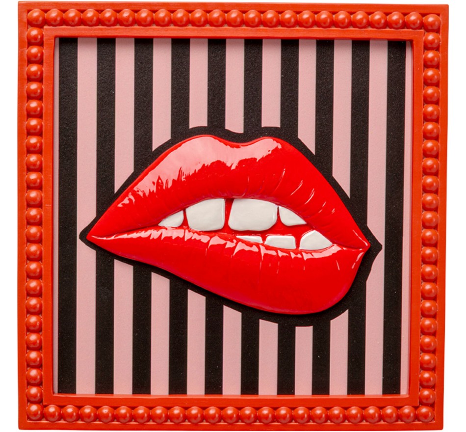 Schilderij rood lippen lijnen 25x25cm Kare Design