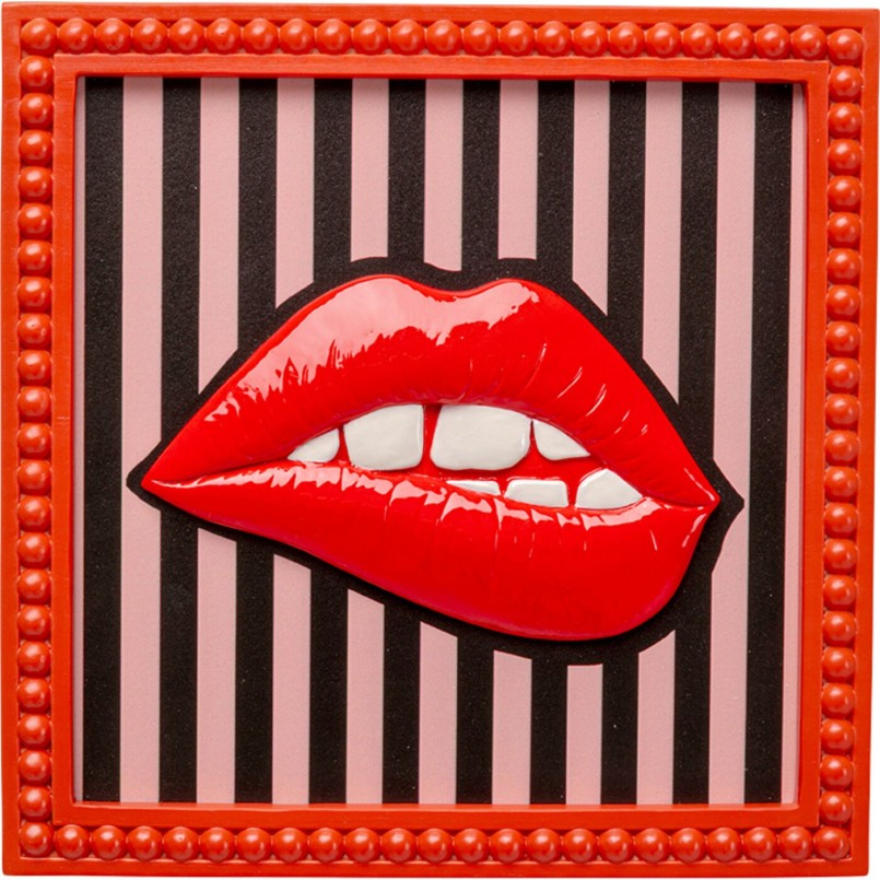 Schilderij rood lippen lijnen 25x25cm Kare Design