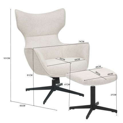Draaifauteuil en Voetsteun Jules beige Kare Design