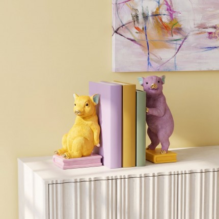 Boekensteun geel en paars varkens (2/Set) Kare Design