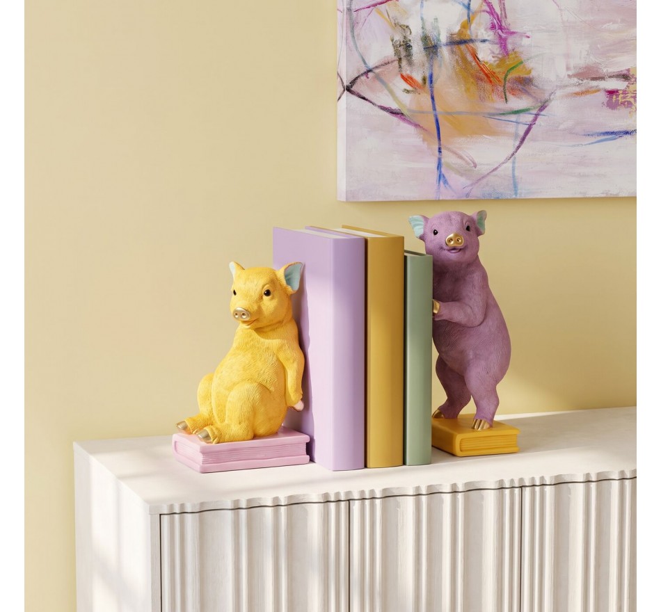 Bookend yellow and purple pigs (2/Set) Kare Design