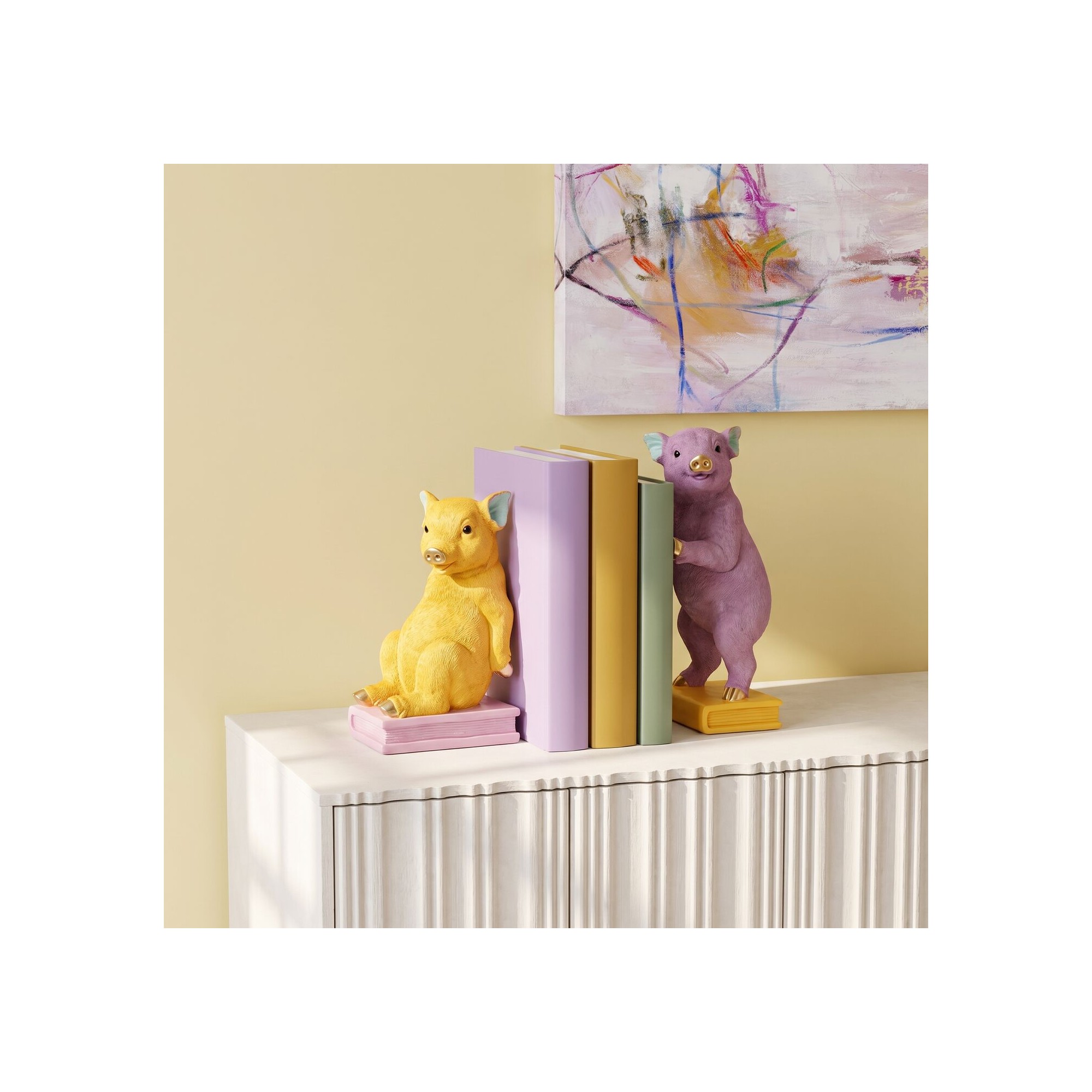 Bookend yellow and purple pigs (2/Set) Kare Design