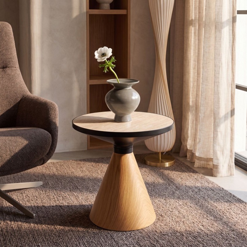 Side Table Cono Travertino Ø50cm oak Kare Design