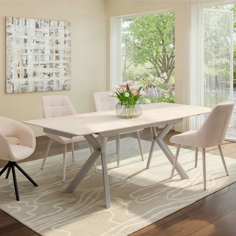 Uitrekbare tafel van wit steengoed en staal - Xenia - Kare Design