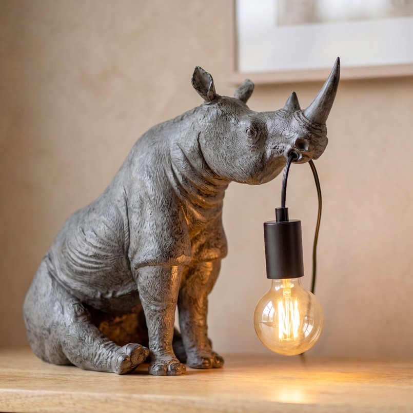Tafellamp grijze zittende neushoorn Kare Design