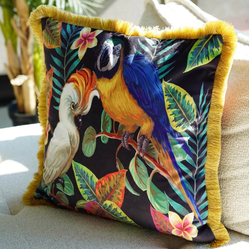 Cushion Fringe exotic birds Kare Design