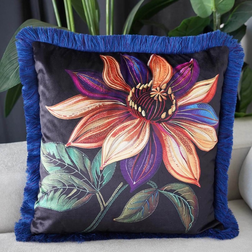 Kussen franje Jungle bloem oranje Kare Design