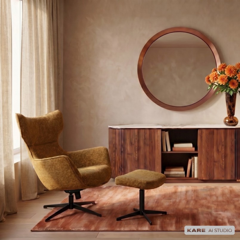 Draaifauteuil en Voetsteun Jules bruin Kare Design