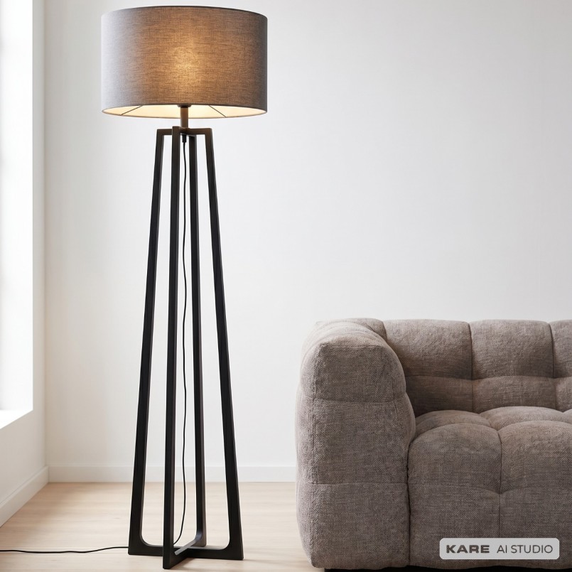 Staande lamp in zwart staal en donkergrijze stof - Tilmon - Kare Design
