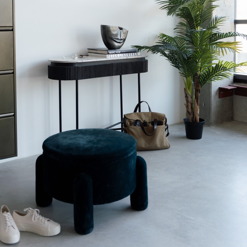 Ronde opbergkruk van blauw fluweel - Kare Design