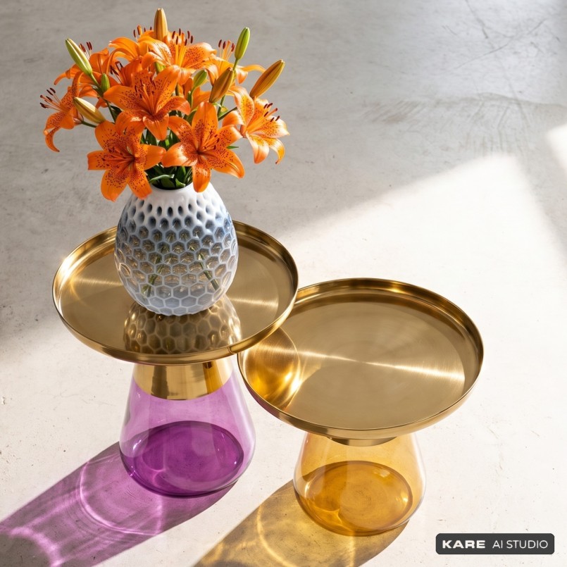 Salontafel van amberkleurig glas en verguld staal - Bottiglia - Kare Design