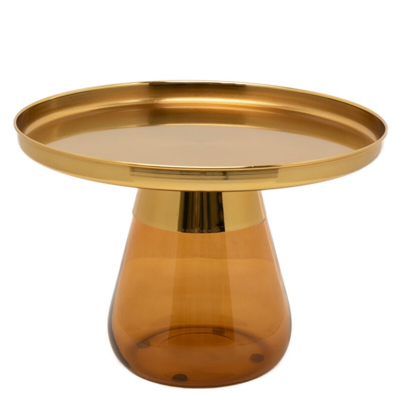 Salontafel van amberkleurig glas en verguld staal - Bottiglia - Kare Design