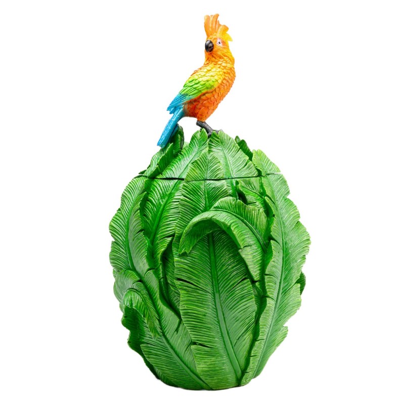 Doos met groene blaadjes en oranje papegaai - Kare Design