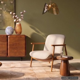 Scandinavische fauteuil van beige stof en eikenhout - Susan - Kare Design