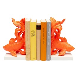 Witte en oranje boekensteunen met koikarpers - Kare Design