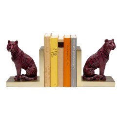 Goudkleurige boekensteunen met paarse tijgers - Kare Design