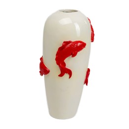 White and Red Japanese-Style Vase - Kois - Kare Design