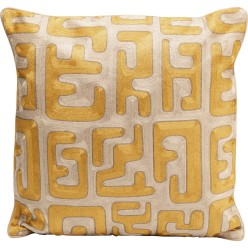 Beige kussen met gele geometrische patronen - Meander - Kare Design
