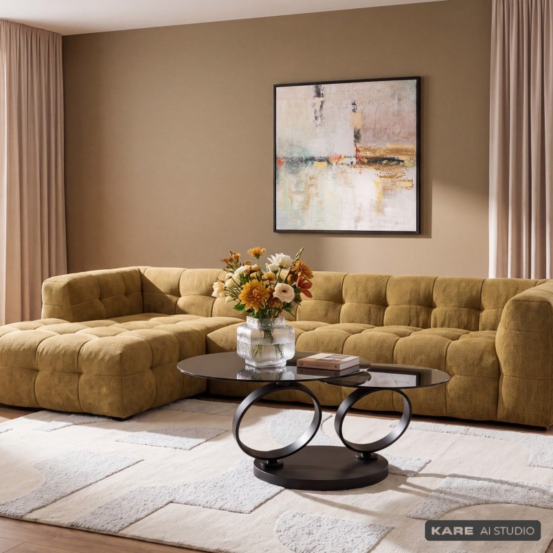 Linker hoekbank in oker fluweel - Salamanca - Kare Design
