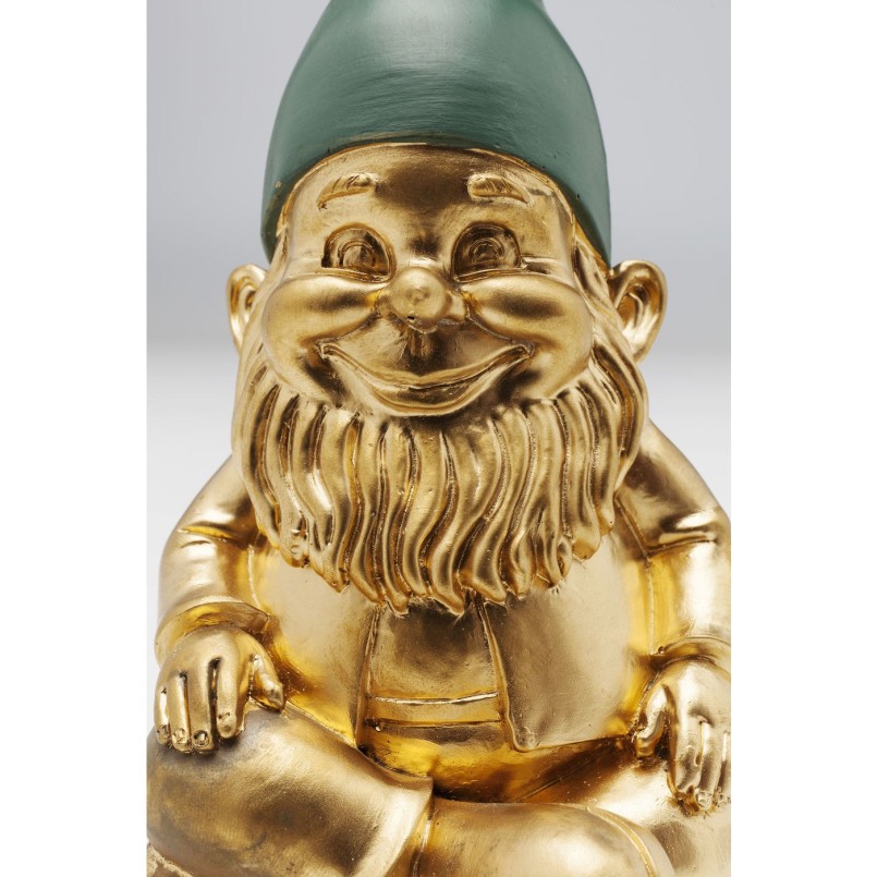 Deco Figurine Zwerg Sitting Gold Green 19cm Kare Design