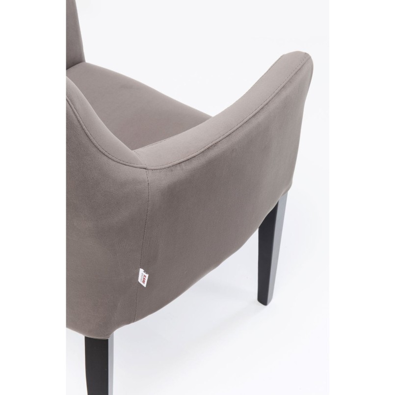 Chair with Armrest Black Mode Velvet Grey Kare Design