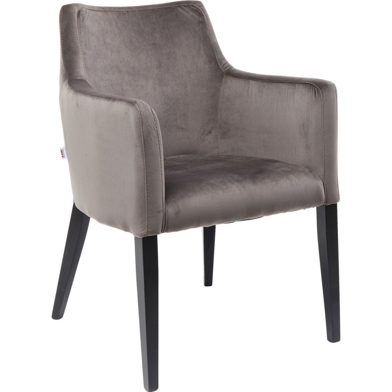 Chair with Armrest Black Mode Velvet Grey Kare Design