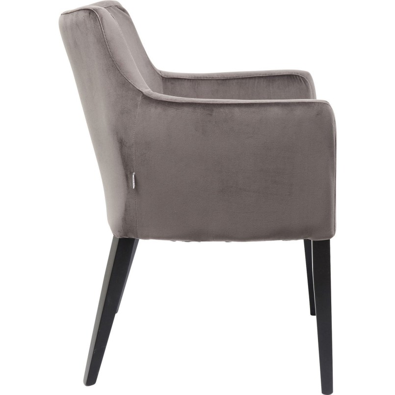 Chair with Armrest Black Mode Velvet Grey Kare Design