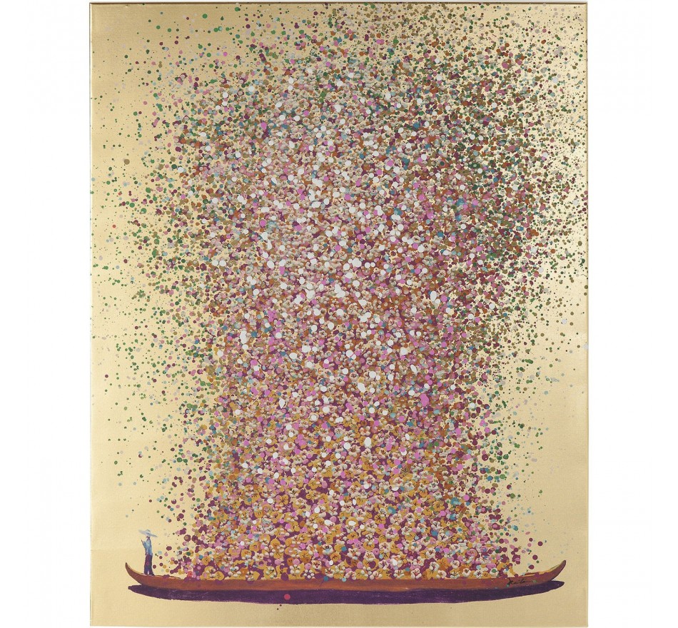 Schilderij Flower Boat 120x160cm goud en roze Kare Design Schilderij Flower Boat 120x160cm goud en roze Kare Design