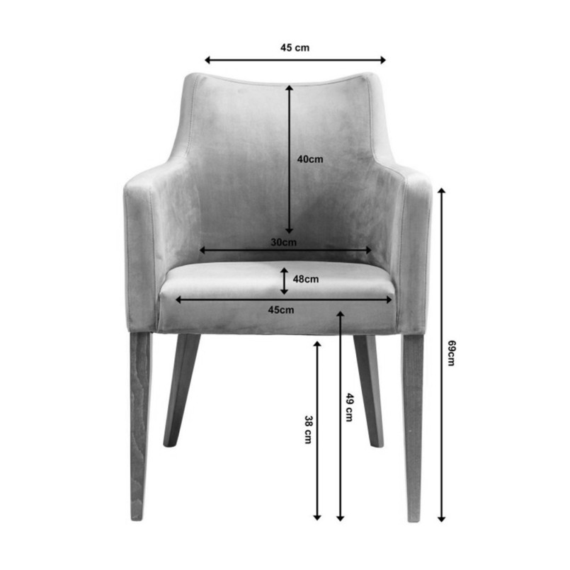 Chair with Armrest Black Mode Velvet Grey Kare Design