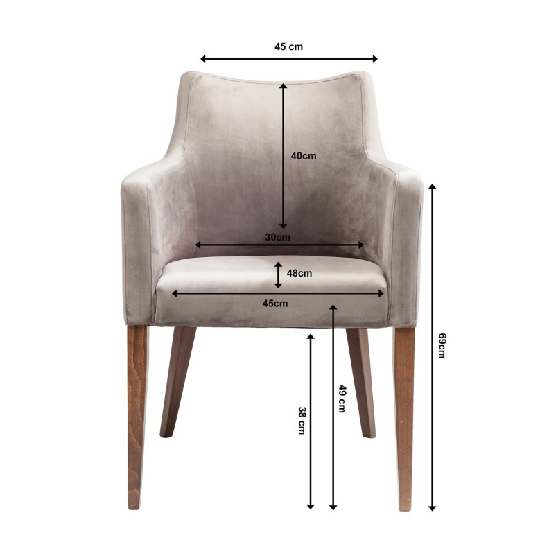 Chair with Armrest Mode Velvet Grey Kare Design